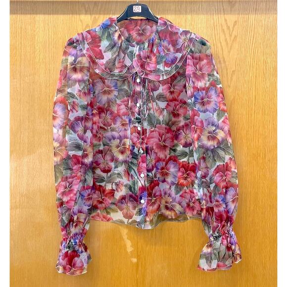 NWT  Dolce & Gabbana Floral Print Blouse Silk Shirt Multicolor IT 48 XXL - Picture 6 of 7